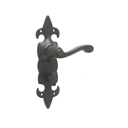 Fleur De Lys Suite Door Handle on Bathroom Plate Black - By Frelan Hardware - JAB83B
