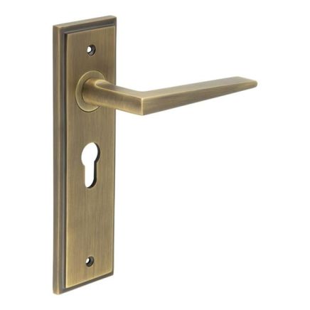 Mayfair Door Handle Euro Backplate Antique Brass - By Frelan Hardware - BUR10KIT11