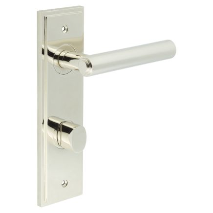 Richmond Door Handle Din Bathroom Backplate Polished Nickel & Turn & Release - By Frelan Hardware - BUR-45PN-456PN-81PN