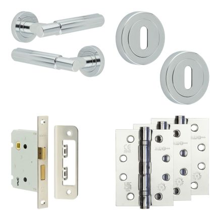 Complete Bloom Door Handle Pack - Sashlock - Polished Chrome - 76mm / 4-inch Hinges - JE-B8A8-PC