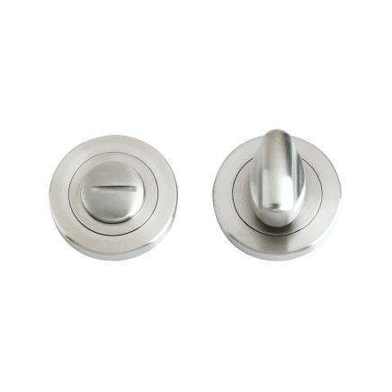 Zoo Hardware Turn and Release complete with escutcheons and 5mm spindle 50mm dia - Satin Stainless
