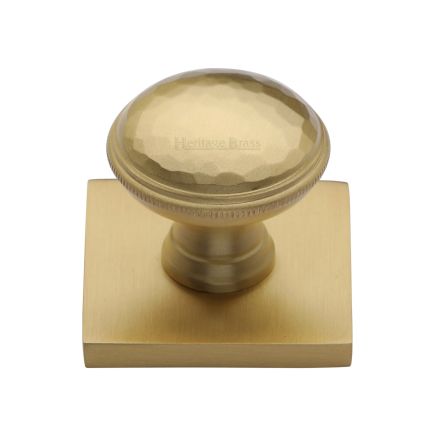 Heritage Brass Cabinet Knob Diamond Cut Design with Square Backplate 32mm Satin Brass finish