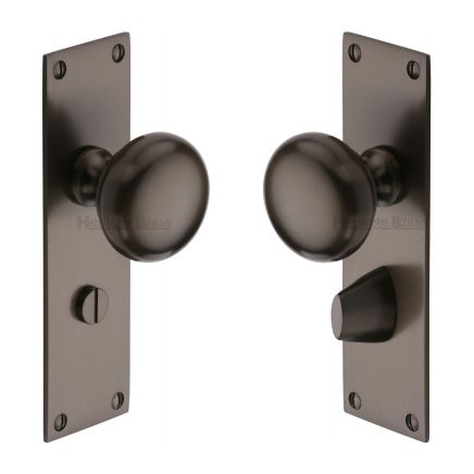 Heritage Brass Mortice Knob on Bathroom Plate Balmoral Design Matt Bronze finish