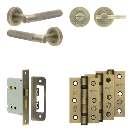 Complete Bari Door Handle Pack - Bathroom - Antique Brass - By Frelan Hardware - JE-D6B2-AB
