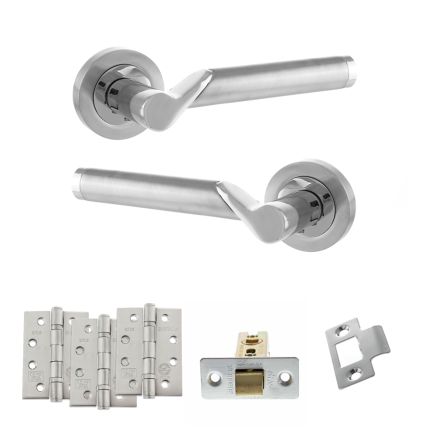 STATUS Hawaii Door Handle Pack (Latch Set - 3" CE Latch, 4" Fire Rated Hinges x3) - Satin Chrome/Polished Chrome