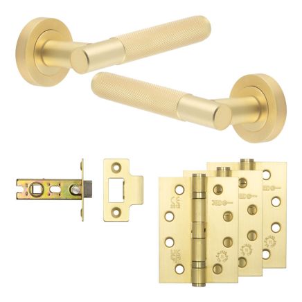 Complete Bari Door Handle Pack - Internal Doors - Satin Brass - 64mm / 4-inch Hinges - JE-D1A-SB
