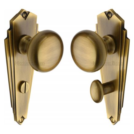 Heritage Brass Mortice Knob on Bathroom Plate Broadway Design Antique Brass finish
