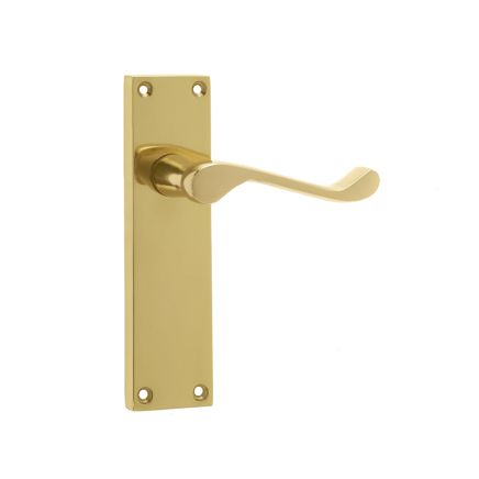 Victorian Scroll Door Handle on Long Latchset Plate Polished Brass - By Frelan Hardware - JV11LPB