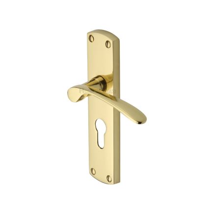 Heritage Brass Door Handle for Euro Profile Plate Diplomat Design Polished Brass finish