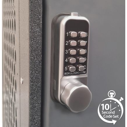 Borg BL1506 SC ECP - Mini Easicode Pro Vertical Cabinet Lock - Knurled Knob, Inside Cam Turn Mechanism, Satin Chrome Finish