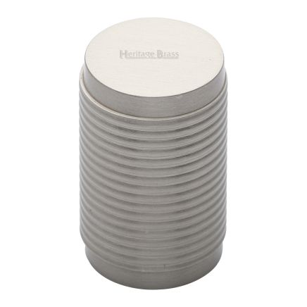 Heritage Brass Cabinet Knob Cylindric Ribbed Design 21mm Satin Nickel finish