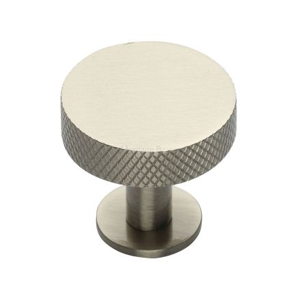 Heritage Brass Cabinet Knob Knurled Disc Design with Rose 32mm Satin Nickel finish