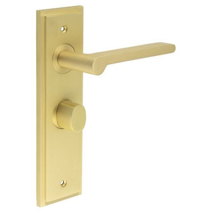 Fitzrovia Door Handle Bathroom Backplate Satin Brass & Turn & Release - By Frelan Hardware - BUR-15SB-453SB-81SB