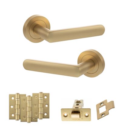 STATUS Carolina Door Handle Pack (Latch Set - 2.5" CE Latch, 3" Fire Rated Hinges x3) - Satin Brass