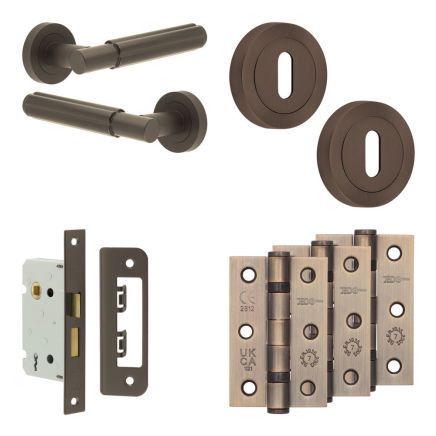 Complete Bloom Door Handle Pack - Sashlock - Dark Bronze - 65mm / 3-inch Hinges - JE-B7B8-DB