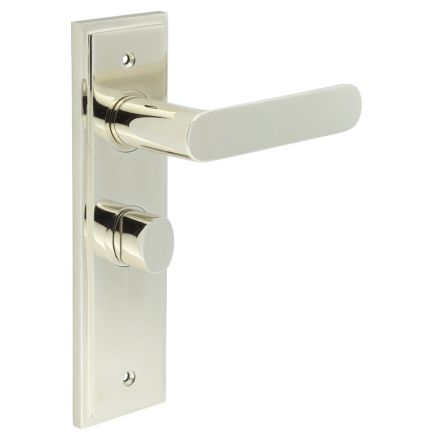 Kensington Door Handle Bathroom Backplate Polished Nickel & Turn & Release - By Frelan Hardware - BUR-25PN-453PN-81PN