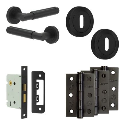 Complete Bloom Door Handle Pack - Sashlock - Matt Black - 76mm / 3-inch Hinges - JE-B8B8-MB