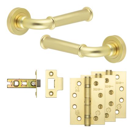 Complete Classic Door Handle Pack - Internal Doors - Satin Brass - 64mm / 4-inch Hinges - JE-A1A-SB
