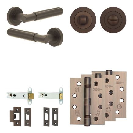 Complete Bloom Door Handle Pack - Heavy Duty Tubular Bathroom (Standard Thumb Turn) - Dark Bronze - 102mm / 4-inch Hinges - JE-B32A3-DB
