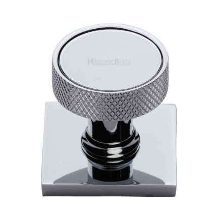Heritage Brass Cabinet Knob Florence Knurled Design with Square Backplate 32mm Polished Chrome finish