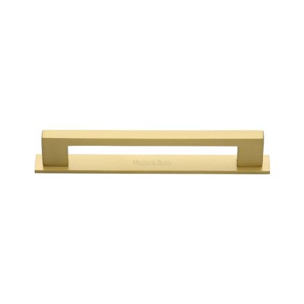 Heritage Brass Cabinet Pull Metro Design with Plate 96mm CTC Satin Brass Finish
