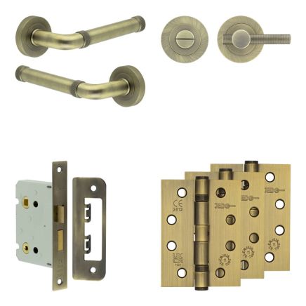 Complete Midtown Door Handle Pack - Bathroom - Antique Brass - By Frelan Hardware - JE-G6A1-AB