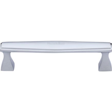Heritage Brass Cabinet Pull Deco Design 128mm CTC Satin Chrome Finish