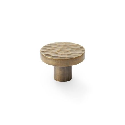Alexander & Wilks - Hanover Hammered Cupboard Knob - Antique Brass - 38mm