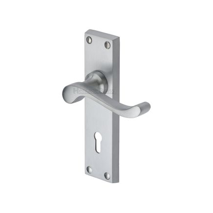 Heritage Brass Door Handle Lever Lock Bedford Design Satin Chrome finish