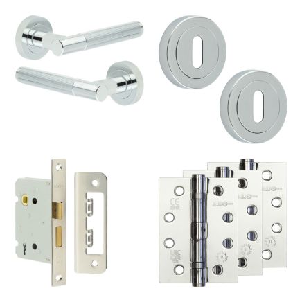 Complete Venice Door Handle Pack - Sashlock - Polished Chrome - 76mm / 4-inch Hinges - JE-F8A8-PC
