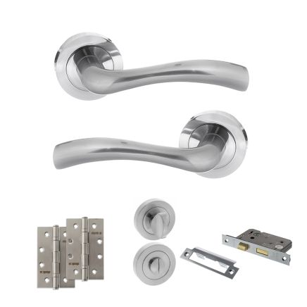 STATUS Texas Door Handle Pack (Bathroom Set - 2.5" CE Bathroom Lock, 4" Slim Knuckle Hinges x2) - Satin Chrome