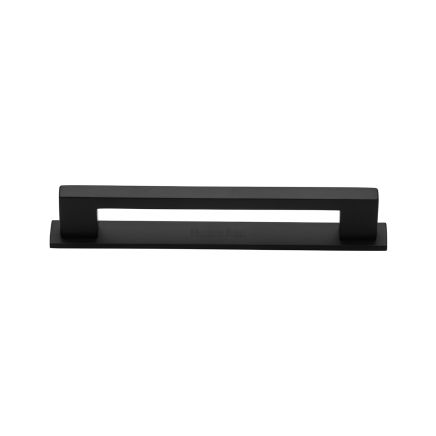 Heritage Brass Cabinet Pull Metro Design with Plate 96mm CTC Matt Black Finish