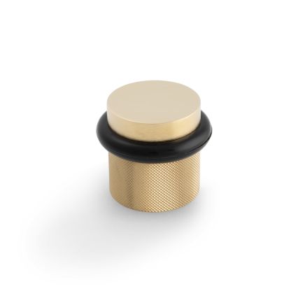 Valli 38 x 35mm - Floor Mounted Knurled Doorstop - Concealed Fix - Satin Brass PVD