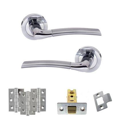 Eco Swell Door Handle Pack (Latch Set - 3" CE Latch, 3" Fire Rated Hinges x3) - Satin Chrome/Polished Chrome