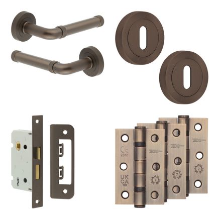 Complete Midtown Door Handle Pack - Sashlock - Dark Bronze - 65mm / 3-inch Hinges - JE-G7B8-DB