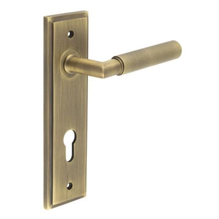 Piccadilly Door Handle Din Euro Backplate Antique Brass - By Frelan Hardware - BUR40KIT12