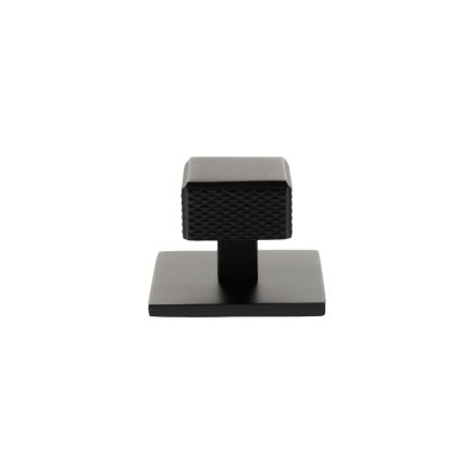 Millhouse Brass Eiffel Knurled Square Cabinet Knob Handle on Backplate - Matt Black