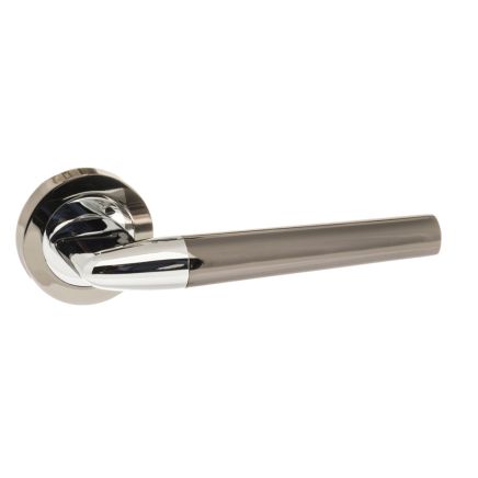 STATUS Tennessee Lever Door Handle on Round Rose - Black Nickel/Polished Chrome (Pair)