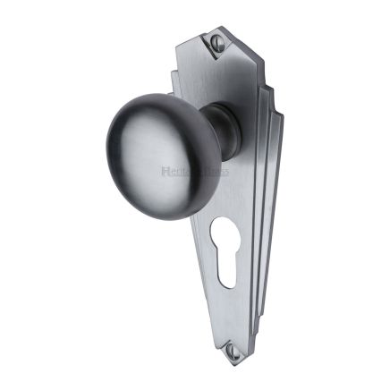 Heritage Brass Mortice Knob on Euro Profile Plate Broadway Design Satin Chrome finish