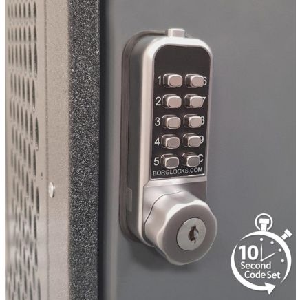 Borg BL1706 SC ECP - Mini Easicode Pro Vertical Cabinet Lock With Key Override - Knurled Knob, Inside Cam Turn Mechanism, Satin Chrome Finish