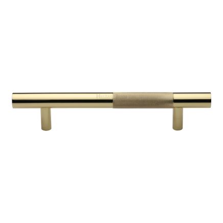 Heritage Brass Door Pull Handle Bar Knurled Design 305mm Polished Brass Finish