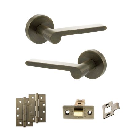 Senza Pari Darrio Door Handle Pack (Latch Set - 3" CE Latch, 4" Slim Knuckle Hinges x2) - Antique Brass