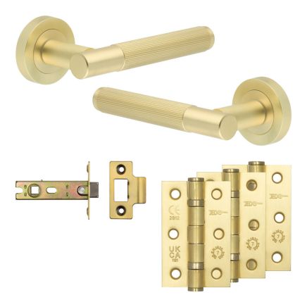 Complete Venice Door Handle Pack - Internal Doors - Satin Brass - 76mm / 3-inch Hinges - JE-F3B-SB