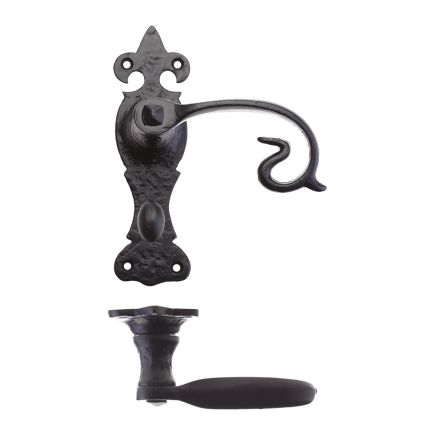 Zoo Hardware Scroll Lever on Fleur De Lys Backplate - 6" - Bathroom - Black