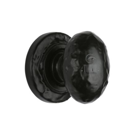 The Tudor Cabinet Knob Rustic Oval Design 32mm Black Iron