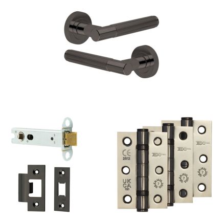 Complete Venice Door Handle Pack - Heavy Duty Latch - Black Nickel - 102mm / 3-inch Hinges - JE-F22B-BN