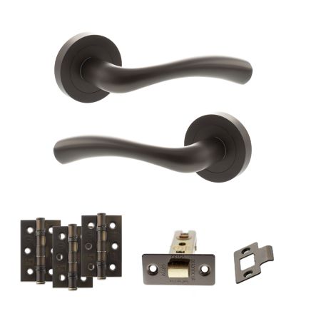 STATUS Texas Door Handle Pack (Latch Set - 2.5" CE Latch, 3" Fire Rated Hinges x3) - Urban Dark Bronze
