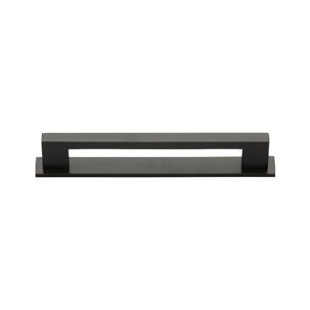 Heritage Brass Cabinet Pull Metro Design with Plate 96mm CTC Matt Bronze Finish