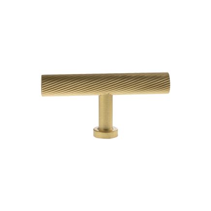 Millhouse Brass Paddington Spiral T-Bar Cabinet Knob Handle - Satin Brass