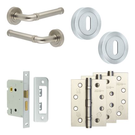 Complete Midtown Door Handle Pack - Sashlock - Satin Nickel - 76mm / 4-inch Hinges - JE-G8A8-SN